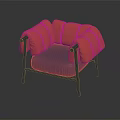 Stylish Single Sofa With Orange Puffy Backrest And Blue Cushion On Black Metal Frame