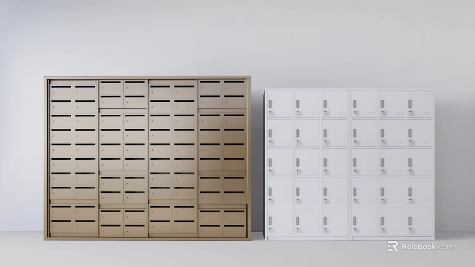 Public Facility Storage Lockers In Golden And White Rows For Public Use 3d model 