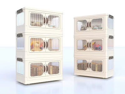 White Multi layer Storage Cabinet With Glass Doors For Organizing Books And Toys 3d model