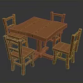 Rustic Wooden Dining Table Set With Four Chairs And Natural Wood Finish