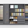 Modern Display Cabinet Shelving with Multiple Layers Drawers and Various Material Samples 3d model