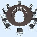 Oval Wooden Conference Table Surrounded by Black Office Chairs in Meeting Room