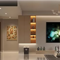 Modern Living Dining Room Interior With Chandelier Decorative Painting And Storage Cabinets
