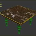 Vintage Wooden Table With Worn Tabletop And White Patches On Carved Wooden Legs