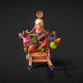 Decorative Wooden Cart With Colorful Cone Shaped Items And Hanging Lantern