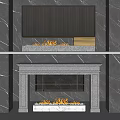 Modern And Traditional Fireplace Designs With Stone Material Striped Panel Grilled Door And Burning Flames