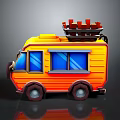 Vibrant Yellow Mobile Food Truck Featuring Blue Windows And Food Tray On Roof