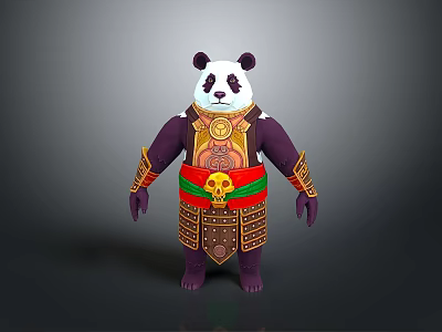 Panda Character In Decorative Armor With Red Belt And Gold Accents 3d model