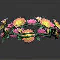 Colorful Flower Crown Adorned With Pink Yellow Orange Flowers And Green Leaves