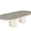 Modern Wooden Dining Table With Oval Top And Two Solid Wood Legs Design 3d model