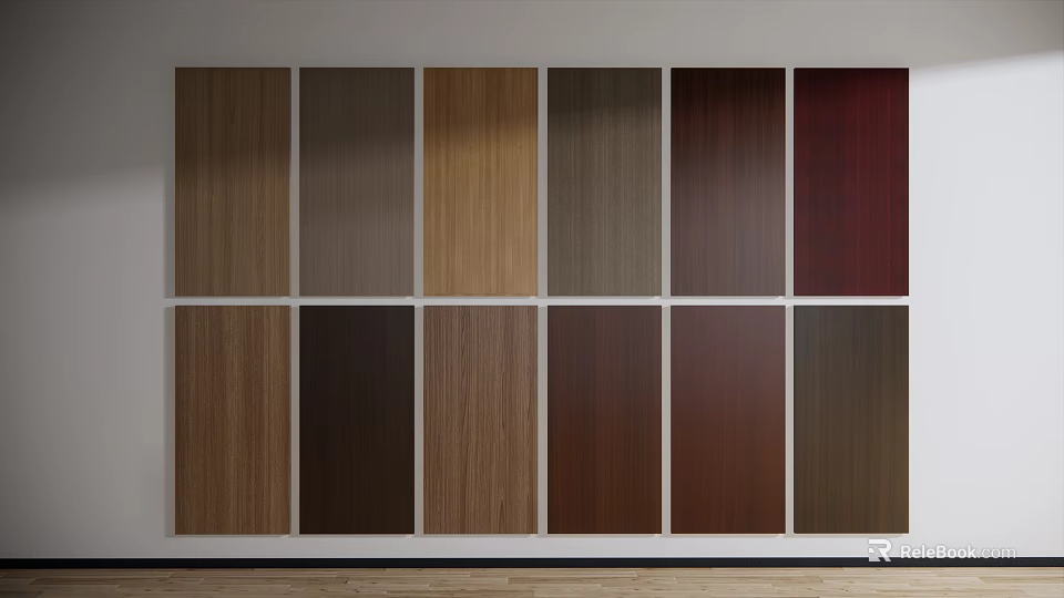 Different Wood Grain Wall Panels in Various Colors Sample Display for Interior Design 3d model