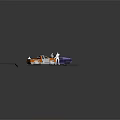 Orange Pickup Truck Blue Police Car With White Figurines On Paved Road