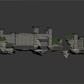 Medieval Castle Scene Components With Stone Towers Arched Gateways And Green Plants