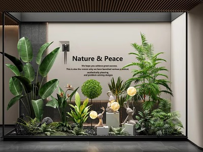 Indoor Landscape Featuring Nature & Peace Sign With Various Green Plants And Decorative Ornaments 3d model