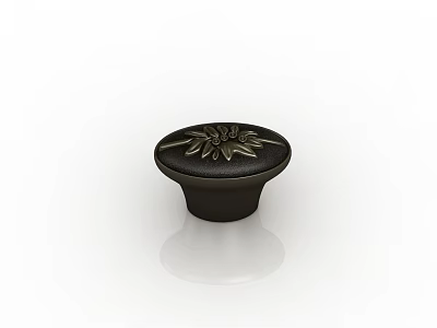 Elegant Decorative Black Round Cabinet Knob with Intricate Leaf Pattern Design 3d model