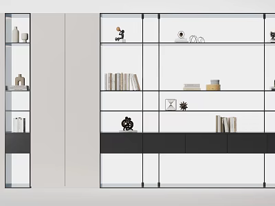 Sleek Modern Display Cabinet With Glass Doors And Shelves For Books And Decorative Items 3d model
