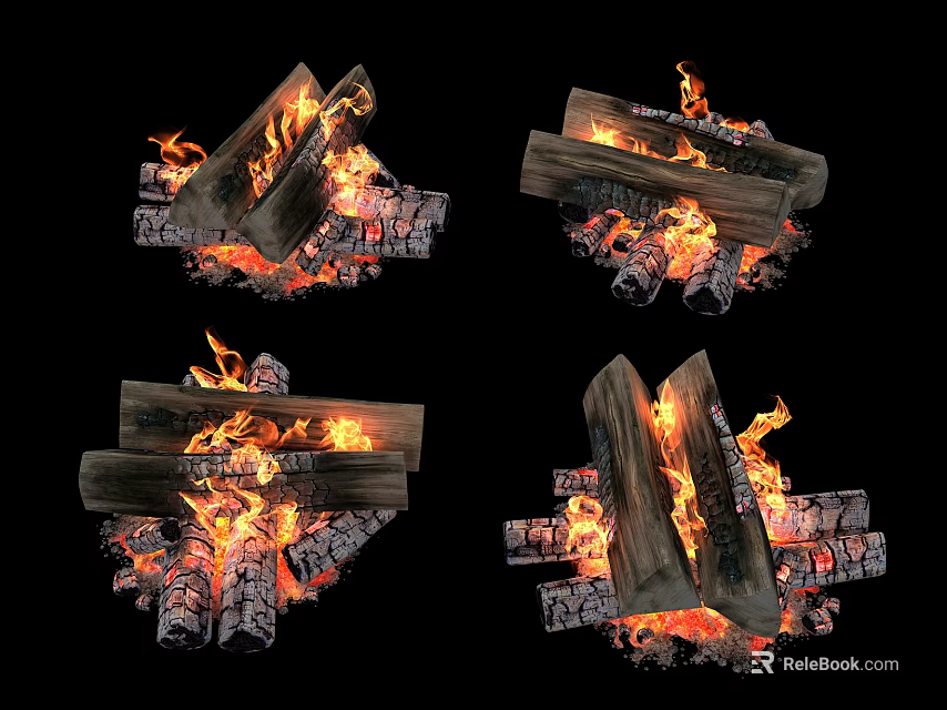 Realistic Garden Ornaments Featuring Burning Logs With Flaming Fire Design For Outdoor Spaces 3d model 