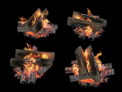 Realistic Garden Ornaments Featuring Burning Logs With Flaming Fire Design For Outdoor Spaces 3d model