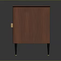 Red Wooden TV Stand with Vertical Slat Design and Metal Handle on Black Slender Legs