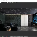 Home Theater Room Featuring Starry Ceiling Vertical Lights White Double Doors And Black Leather Seats