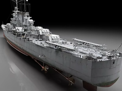 Detailed Battleship Model With Gray Hull Superstructure And Turrets On Display Stand 3d model