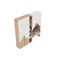 White and Wooden Wardrobe with Small House Shaped Compartments Bookshelf Computer and Decorations