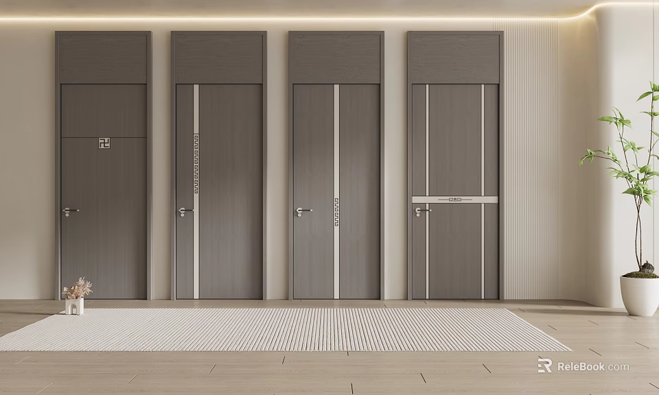 Modern Gray Hinged Doors With Sleek Lines For Contemporary Interior Spaces 3d model 