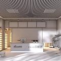 Dry Cleaning Chain Store Interior With Displayed Shoes Hanging Clothes Counter And Screens
