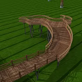 Curved Wooden Walkway Structure In Grassy Area With Railings And Support Pillars