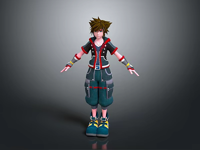 Brown Haired Young Character In Black Red Jacket With Blue Shorts And Fantasy Creature Companion 3d model