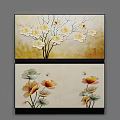 Plant Paintings Two Floral Artworks With White Yellow Flowers And Decorative Wall Decor
