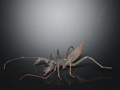Dark Colored Scorpion With Long Tail Pincers And Legs On Black Background 3d model