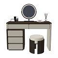 Modern Dressing Table With Round Mirror Stool Beige Drawers And Tabletop Decor 3d model