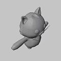 Cute Gray Cartoon Cat Character with Big Eyes and Blue Scarf for Game Movie