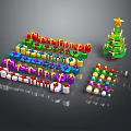 Christmas Themed Decorative Ornament Set With Tree Gift Boxes And Colorful Balls