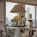 Elegant Decorative Accessories Set With Vase Flowers Lamp And Sculpture On Round Table