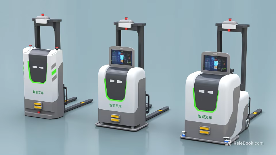 Three Intelligent Industrial Forklift Units With Digital Display And Automation Features 3d model 