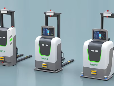 Three Intelligent Industrial Forklift Units With Digital Display And Automation Features 3d model