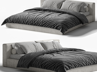 Modern Double Bed Minimalist Double Bed Master Bedroom Bed Floor Bed Fabric Double Bed 3d model