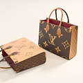 Stylish Monogram Print Designer Handbags With Leather Handles Brown And Beige Exterior Red Interior Details