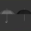 Two Standing Umbrellas White and Black on Gray Background with Reflections