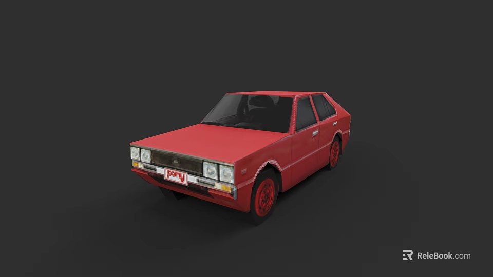 Red Vintage Sedan Car With Classic Front Grille And Retro Headlights 3d model 