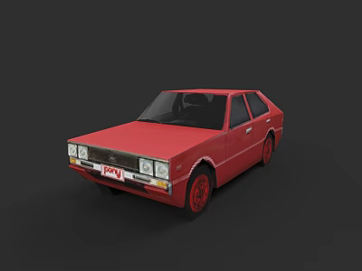 Red Vintage Sedan Car With Classic Front Grille And Retro Headlights 3d model