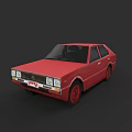 Red Vintage Sedan Car With Classic Front Grille And Retro Headlights