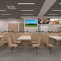 Modern Cafeteria Interior With Tables Chairs Ceiling Light Strips And Wall Decorative Paintings 3d model