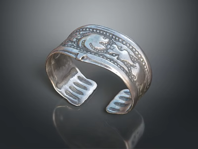 Silver Cuff Bracelet Featuring Intricate Carved Patterns And Classic Design 3d model