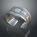 Silver Cuff Bracelet Featuring Intricate Carved Patterns And Classic Design 3d model