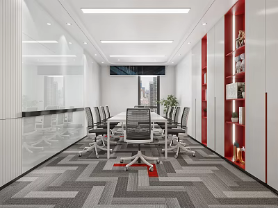 Modern Conference Room Interior Design With Long Table Office Chairs And Windows 3d model