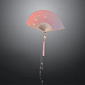 Traditional Pink Folding Fan With Golden Ribs And Floral Patterns And Pink Tassel