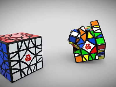 Colorful Rubik's Cubes With Chinese Fu Symbol Solved And Scrambled Patterns 3d model